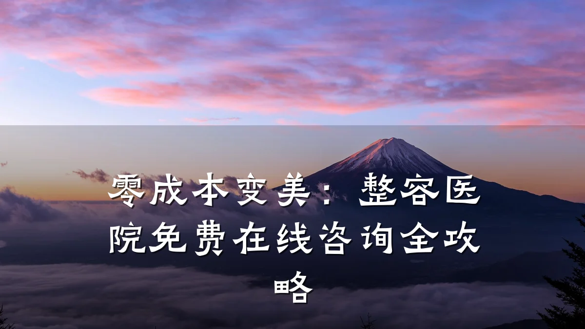 零成本变美:整容医院免费在线咨询全攻略