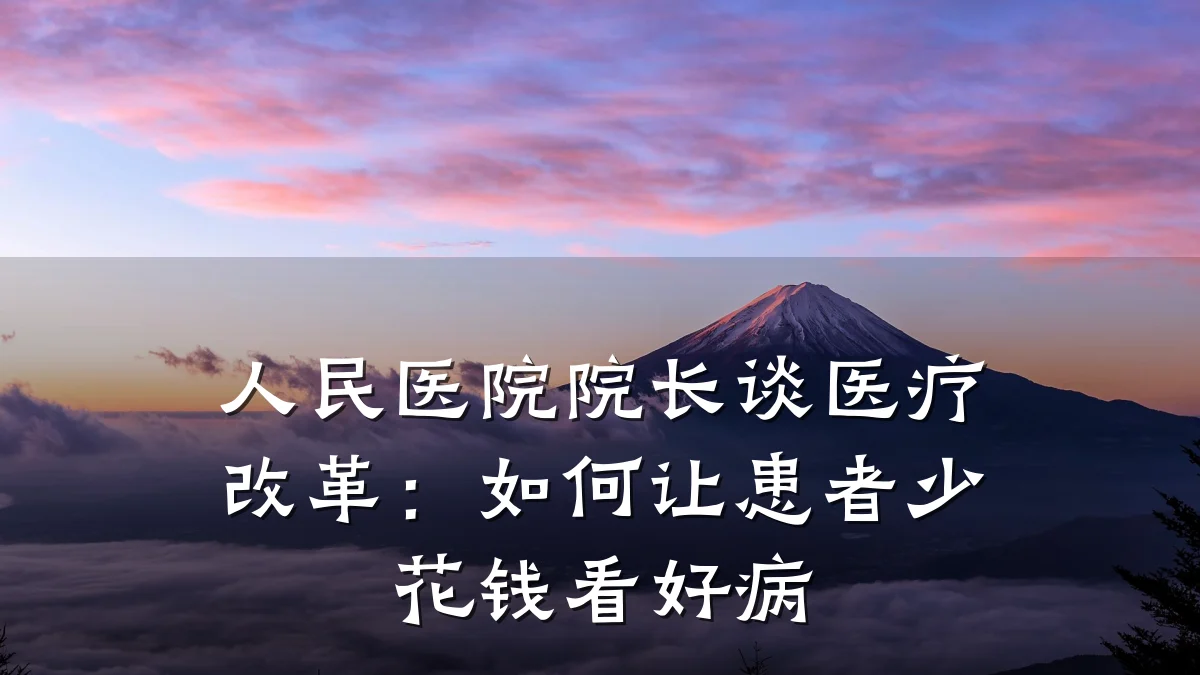 人民医院院长谈医疗改革:如何让患者少花钱看好病